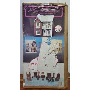 NIB Radmark #51501 "THE WHITNEY" All Wood Doll House Kit + 17 pc Furniture Set